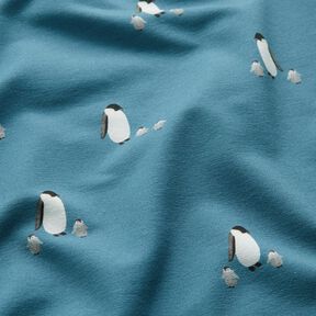 GOTS French Terry Penguin family Digital Print – denim blue, 