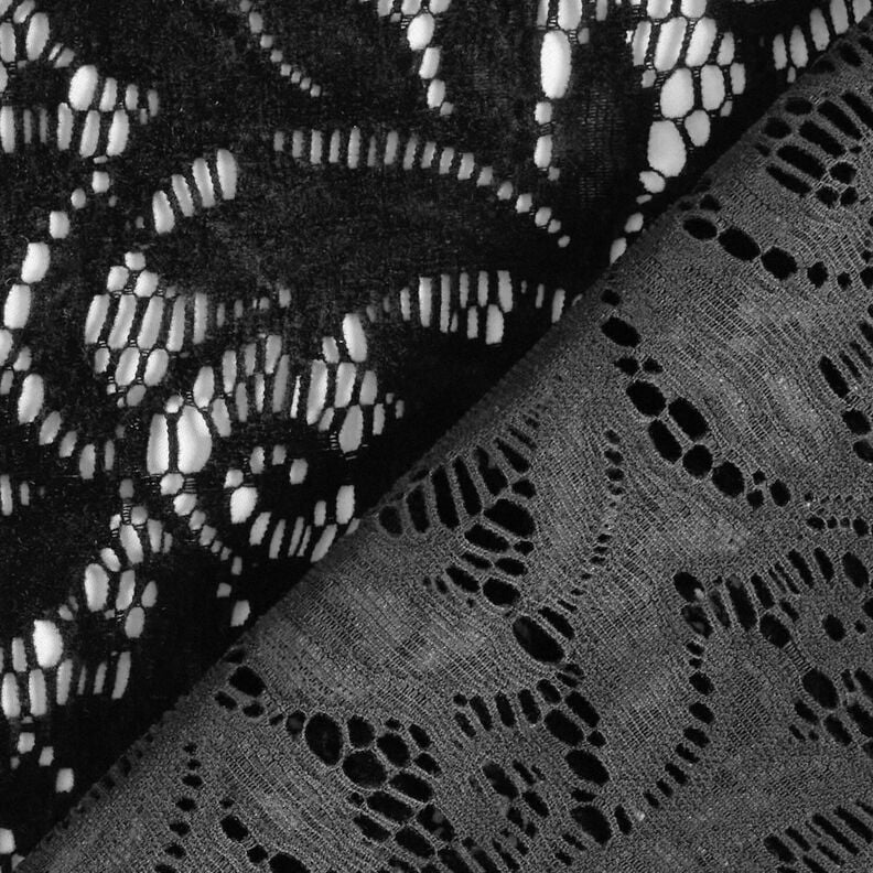 Lace fabric flocked flowers – black,  image number 5