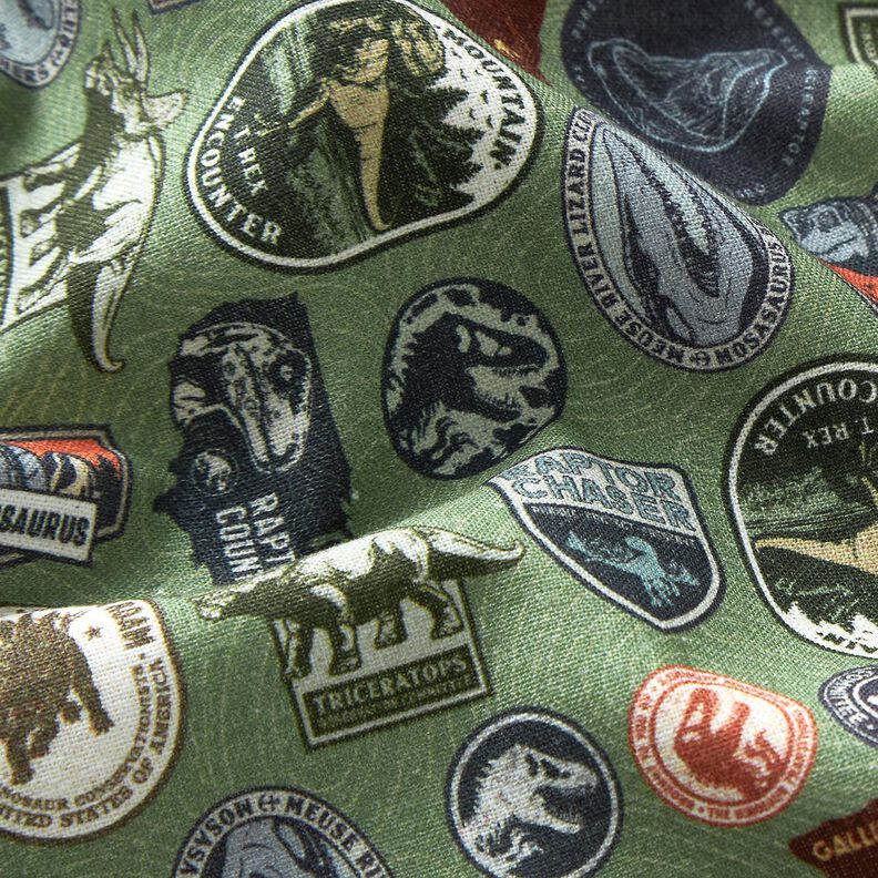 Cotton Poplin Jurassic Park Patches Licensed Fabric | Universal Studios – pine,  image number 2