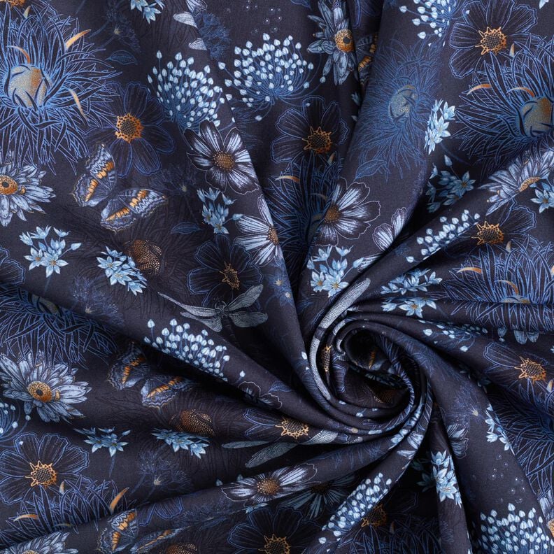 viscose fabric flowers and dragonflies – midnight blue/light blue,  image number 3