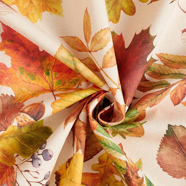 Decorative fabric, half Panama autumn leaves, recycled – natural,  image number 3