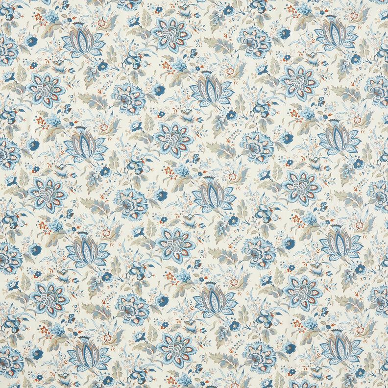 Cotton Poplin delicate paisley flowers – cream/baby blue,  image number 1