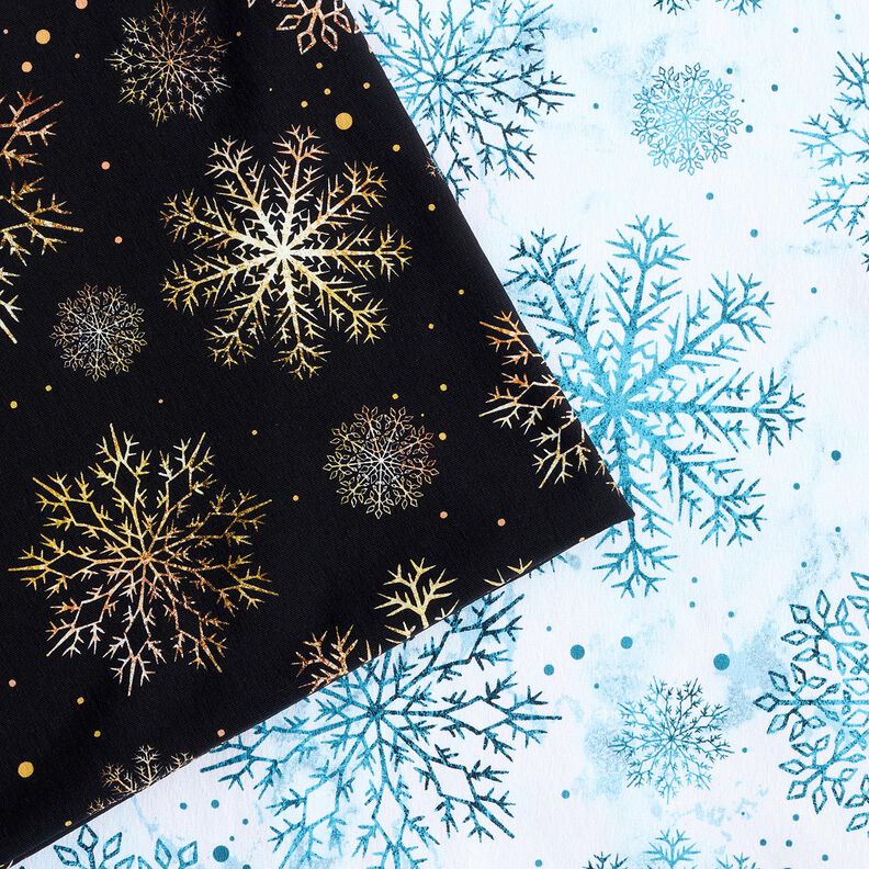 French terry Christmas snow crystals | Glitzerpüppi – black/gold,  image number 5