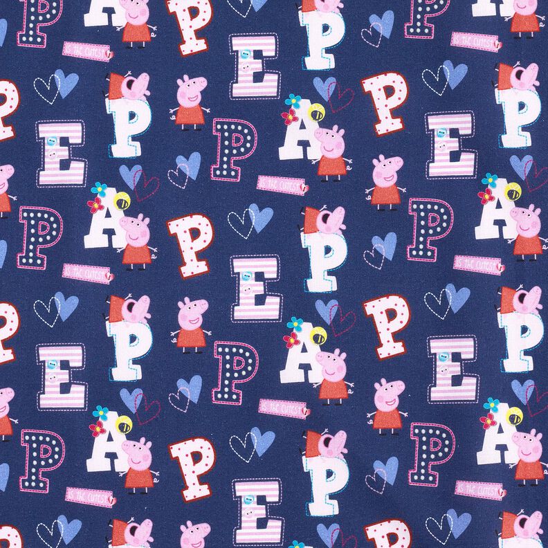 Cotton Poplin Peppa Pig Letters Licensed Fabric | ABC Ltd – indigo,  image number 1