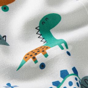 Decor Fabric Half Panama skating dinosaurs – silver grey/peppermint, 