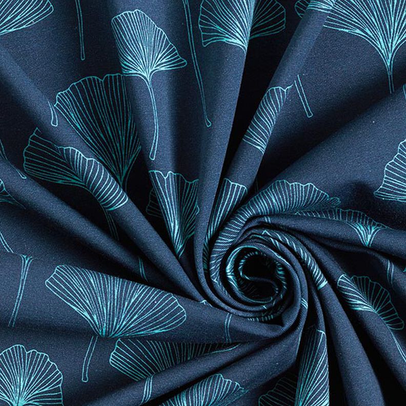 Cotton Jersey Ginkgo Leaves – navy blue,  image number 3