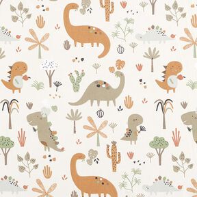 Cotton Poplin happy dinosaurs – cream/fawn, 