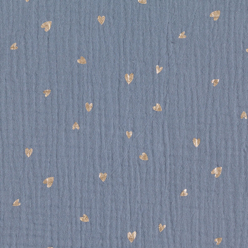 Double Gauze/Muslin Hearts Foil Print | by Poppy blue grey/metallic gold,  image number 1