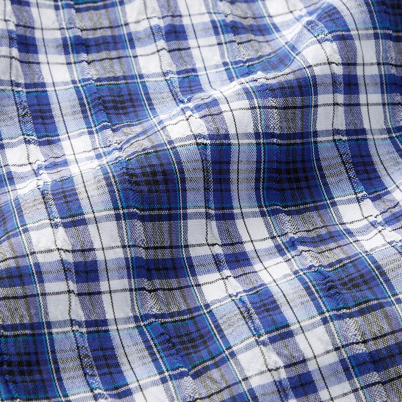 Cotton fabric tartan crash weave – royal blue/white,  image number 2