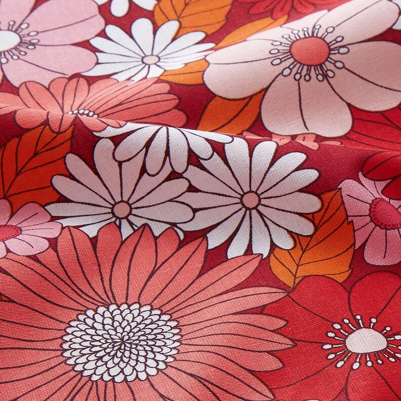 Cotton Cretonne large retro flowers – dark red/pink,  image number 2