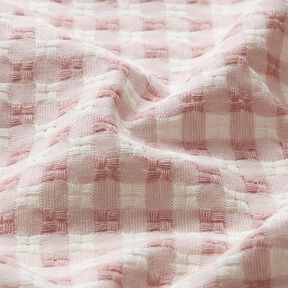 Textured check cotton fabric – white/light dusky pink, 