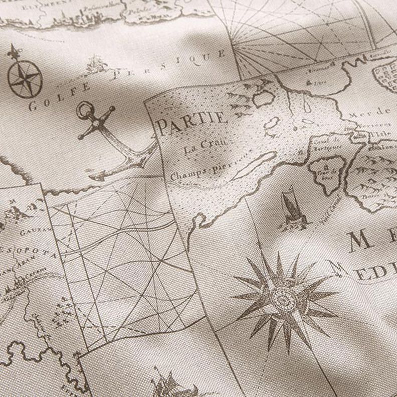 Decor Fabric Half Panama nautical chart – natural,  image number 2
