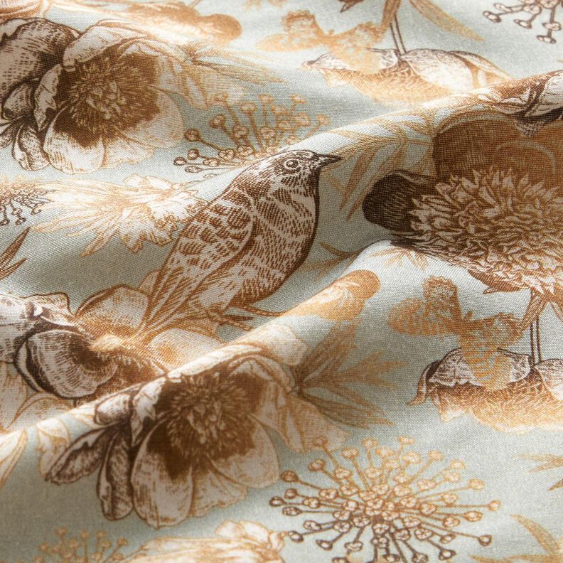 viscose fabric birds and wild roses – dove blue/caramel,  image number 2