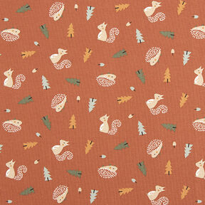 Cotton Jersey hedgehog and squirrel – terracotta, 