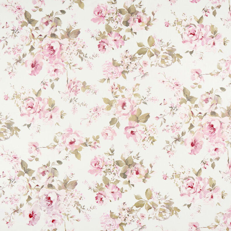 Decor Fabric Half Panama Painted Roses – offwhite,  image number 1