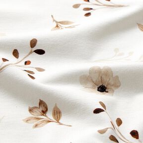 GOTS Cotton Jersey Watercolour flowers & branches digital print – white/light brown, 