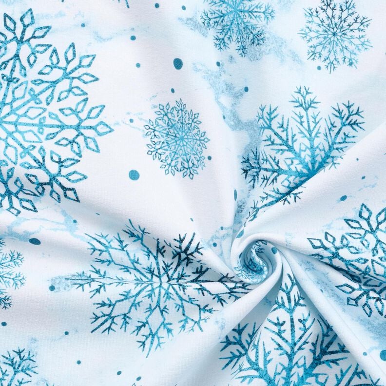 French terry Christmas snow crystals | Glitzerpüppi – sky blue/light petrol,  image number 3