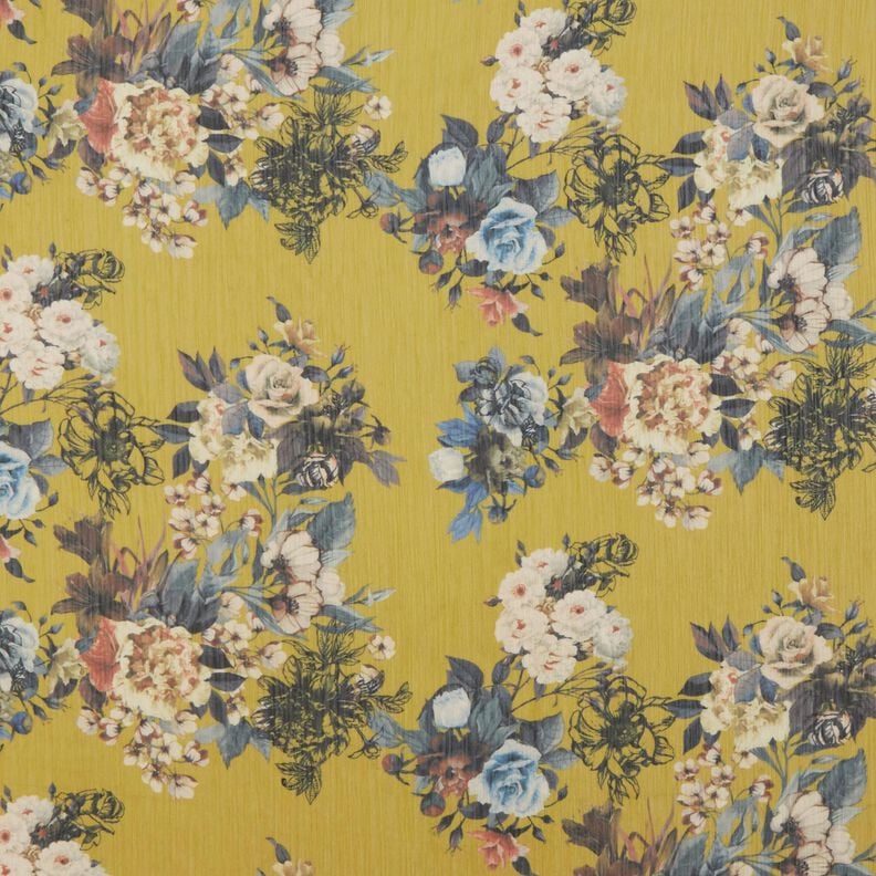 Chiffon Plisée Floral Painting – yellow olive,  image number 1