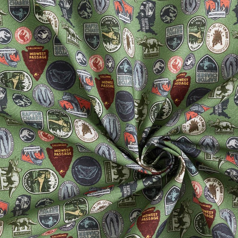 Cotton Poplin Jurassic Park Patches Licensed Fabric | Universal Studios – pine,  image number 3