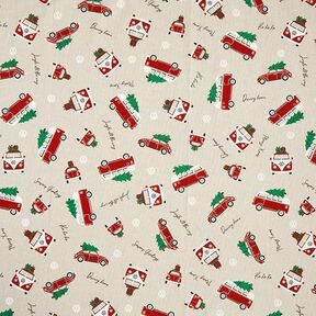 Decor Fabric Half Panama VW Christmas transport – natural/carmine, 