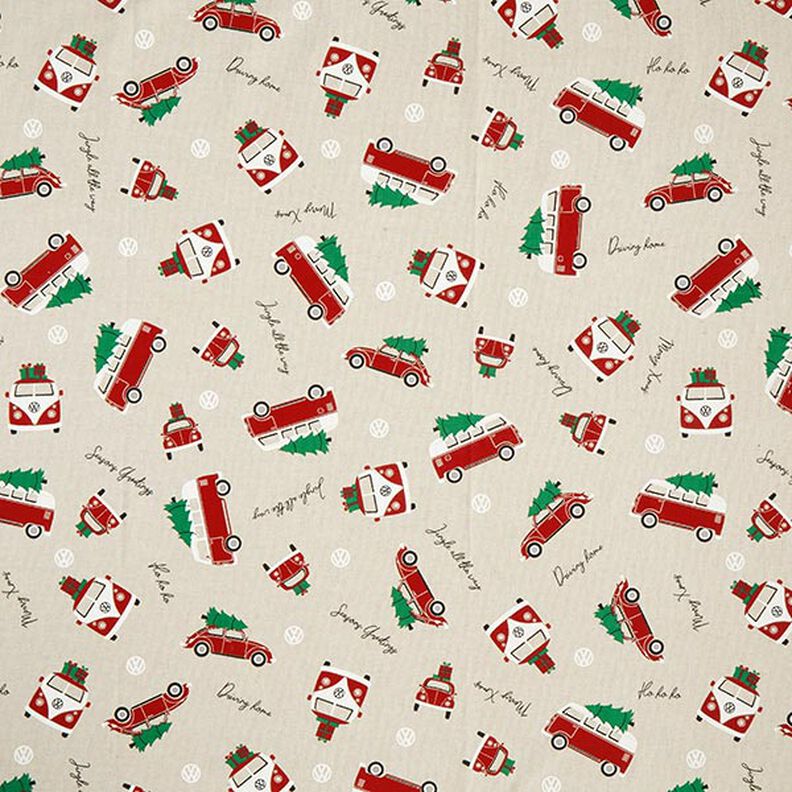 Decor Fabric Half Panama VW Christmas transport – natural/carmine,  image number 1