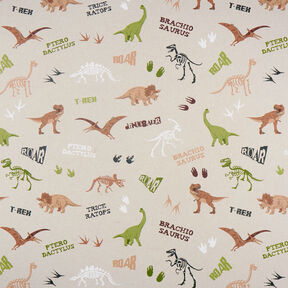 Decor Fabric Half Panama Dinosaurs – natural/dark brown, 