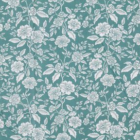 Cotton Cretonne Flower Garden – light petrol/white, 