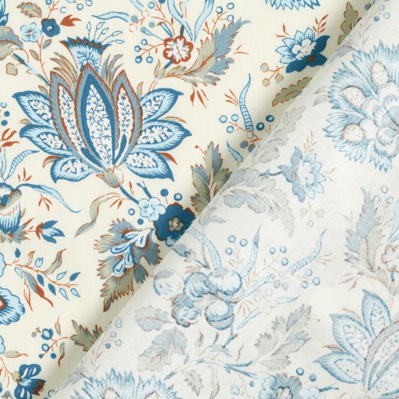 Cotton Poplin delicate paisley flowers – cream/baby blue,  image number 4