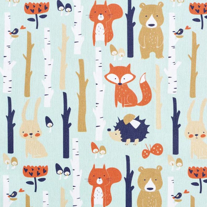 Decor Fabric Half Panama Woodland Animals – mint,  image number 1