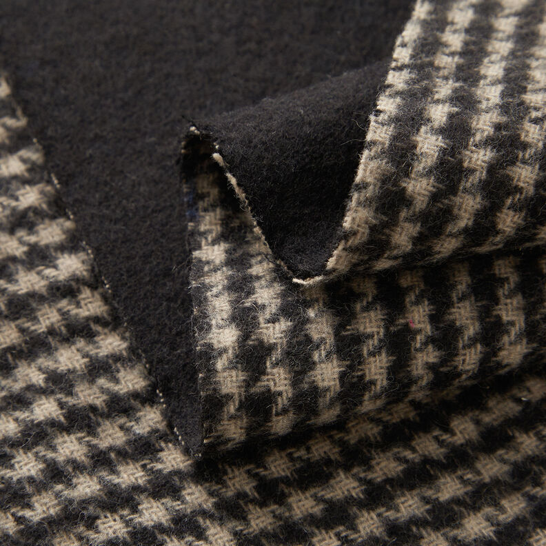 Coat fabric double-face houndstooth/plain – light grey/black,  image number 2