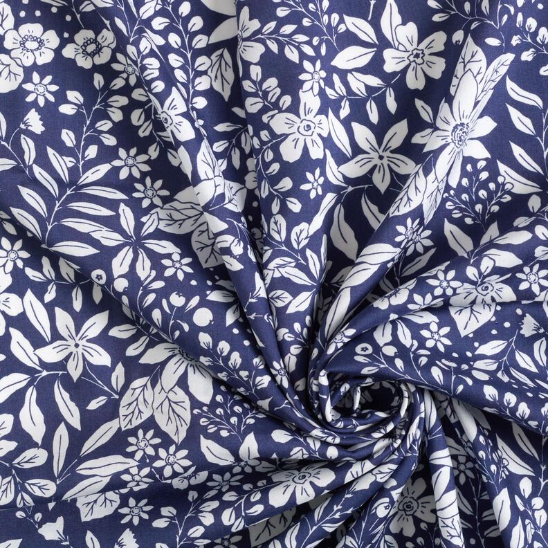 viscose fabric Flowers and branches – indigo/white,  image number 3