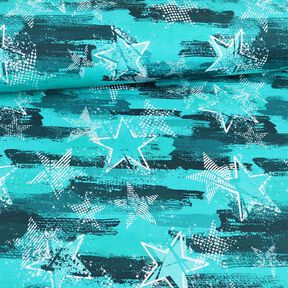 French Terry Star variations | Glitzerpüppi – aqua blue, 