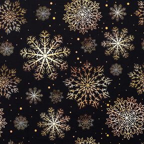 French terry Christmas snow crystals | Glitzerpüppi – black/gold, 