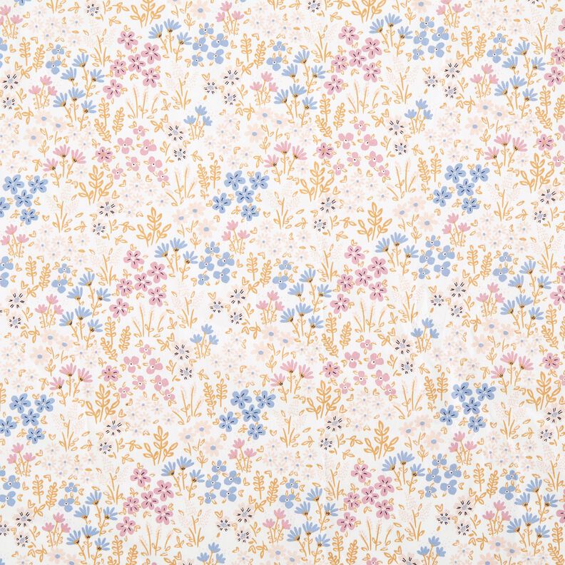 Coated Cotton colourful floral meadow – white/pastel violet,  image number 1