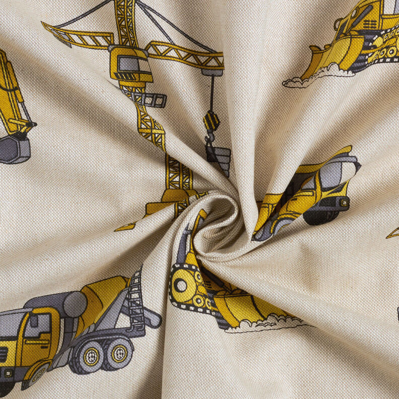 Decor Fabric Half Panama Construction site vehicles – natural/curry yellow,  image number 3