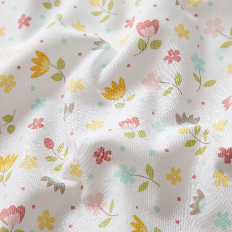 Cotton Poplin Flower meadow and dots – white,  image number 2