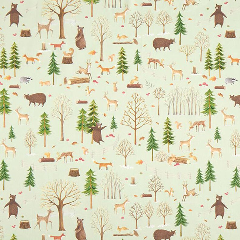 Decor Fabric Half Panama Woodland Animals – mint,  image number 1