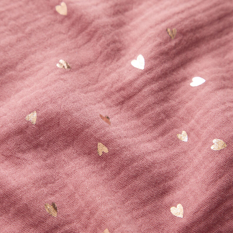 Double Gauze/Muslin Hearts Foil Print | by Poppy dark dusky pink/metallic gold,  image number 3