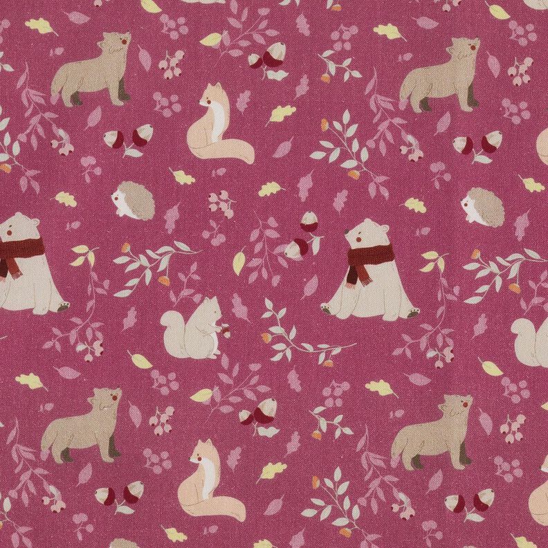 Organic Cotton Poplin autumn forest animals – purple,  image number 1