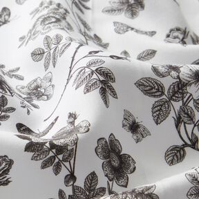 viscose fabric flowers and butterflies – white/black, 