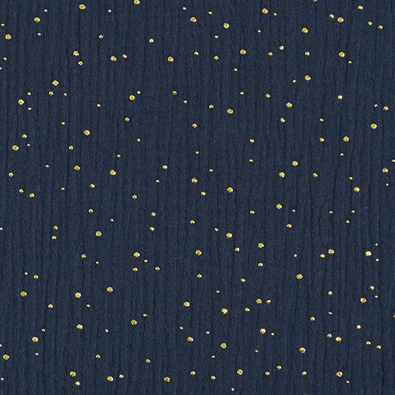 Scattered Gold Polka Dots Cotton Muslin – navy blue/gold,  image number 1