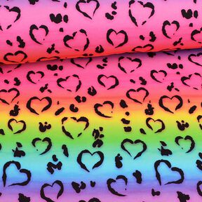 Cotton Jersey Rainbow leopard print hearts | Glitzerpüppi – black/colour mix, 