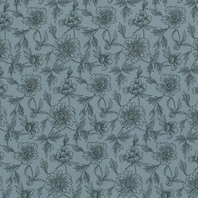 Double Gauze/Muslin Large Flowers – blue grey/black, 