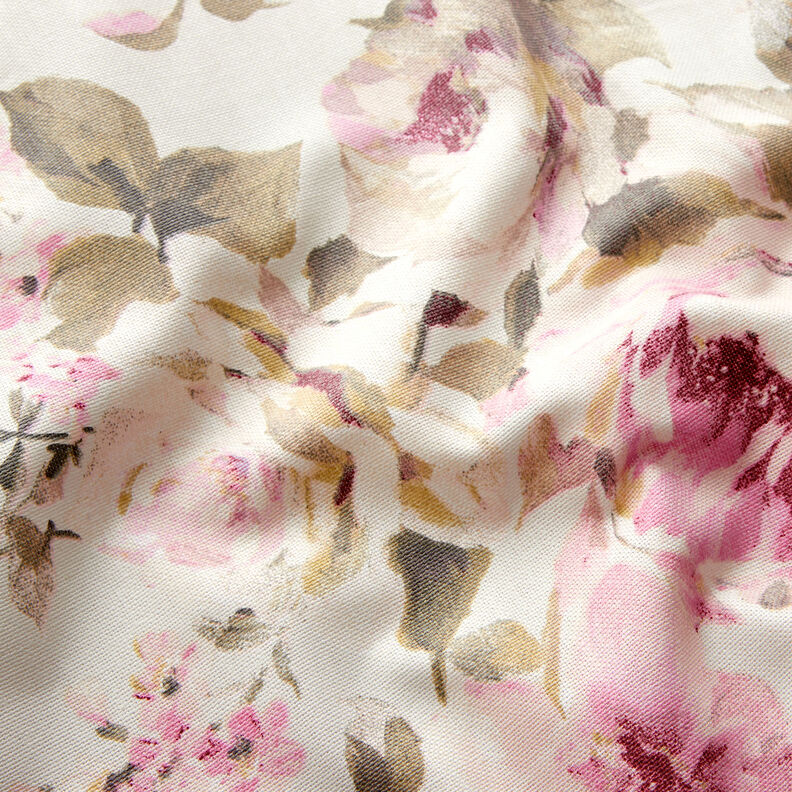 Decor Fabric Half Panama Painted Roses – offwhite,  image number 2