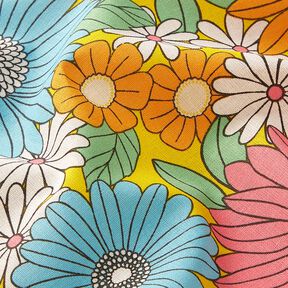 Cotton Cretonne large retro flowers – turquoise/sunglow, 