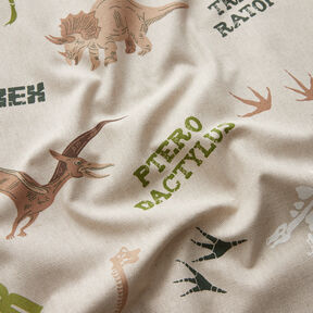 Decor Fabric Half Panama Dinosaurs – natural/dark brown, 