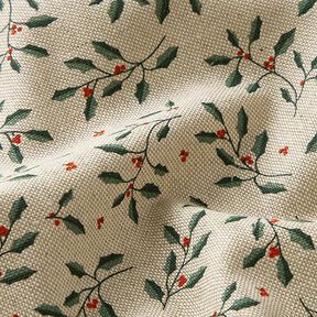 Decor Fabric Half Panama Christmas branch – natural/fir green, 