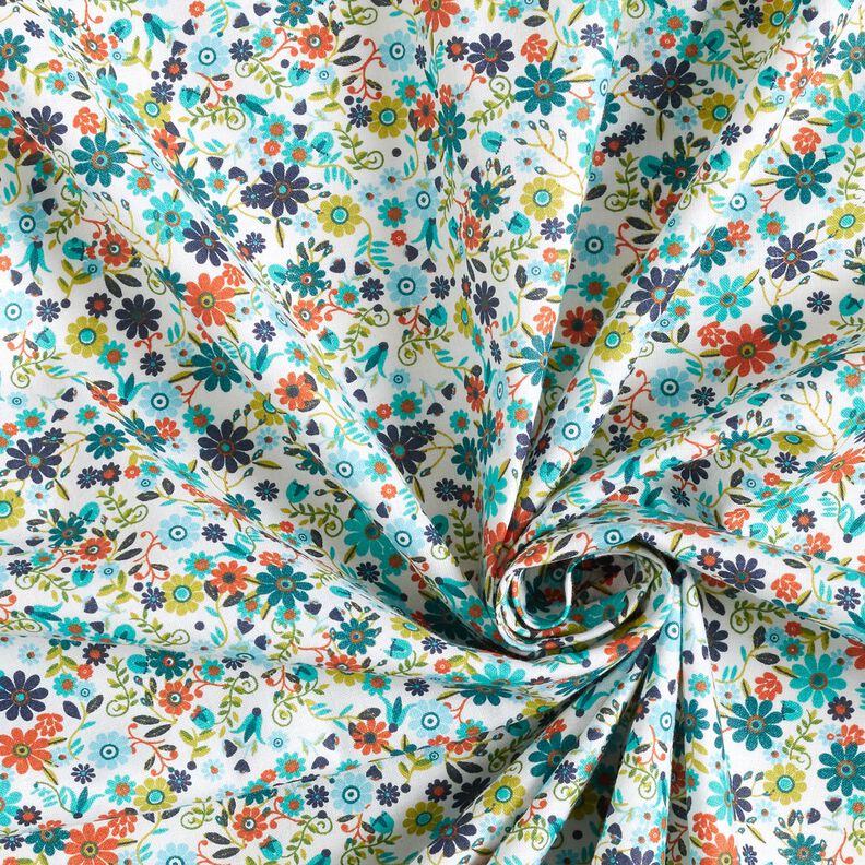 Cotton Cretonne scattered flowers – petrol/white,  image number 3