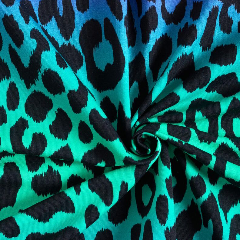 French Terry Gradient Leopard Digital Print – blue lilac/turquoise,  image number 3