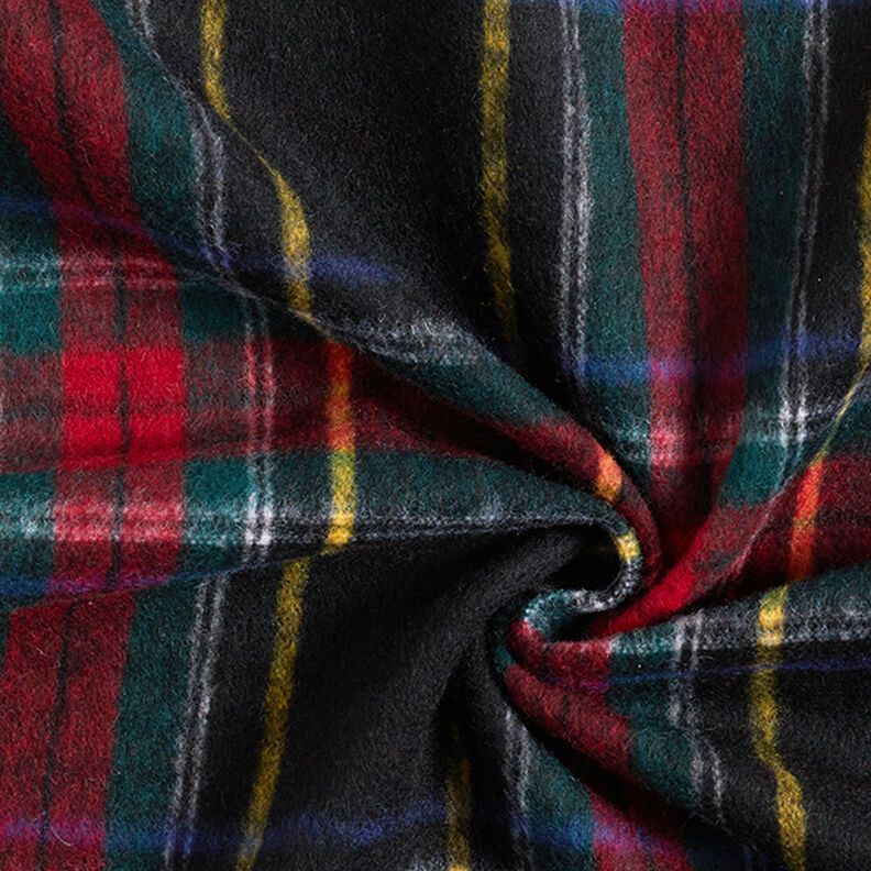 tartan new wool blend coat fabric – black/red,  image number 3